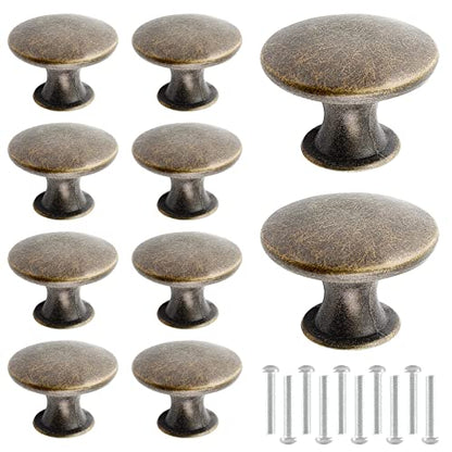 Zorfeter 10 Pcs Antique Brass Cabinet Knobs Round Rustic Brass Drawer Knobs Hardware Pulls Handles for Kitchen Cupboard Dresser, 30mm Diameter - color: Antique Brass Cabinet Knobs