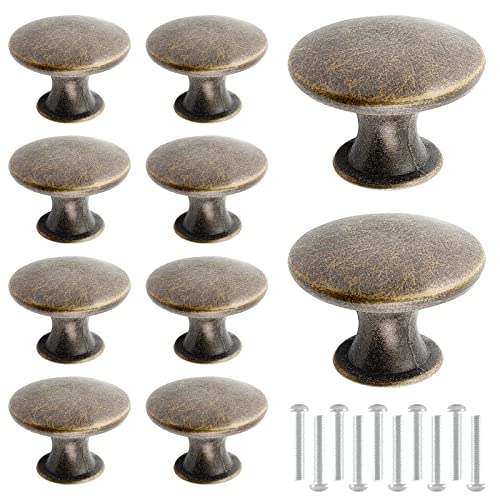 Zorfeter 10 Pcs Antique Brass Cabinet Knobs Round Rustic Brass Drawer Knobs Hardware Pulls Handles for Kitchen Cupboard Dresser, 30mm Diameter - color: Antique Brass Cabinet Knobs