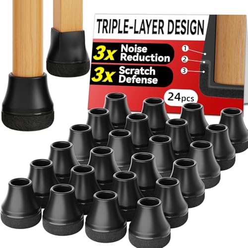 Chair Leg Floor Protectors for Hardwood Floors, Triple-Layer Design Silicone Chair Leg Caps, 3X Noise Reduction & 3X Anti-Scratch, Premium Durable Protectors for Dining Chairs (24pcs Fit 0.8"-1.0") - color: 24pcs Black, size: Round-M (0.8-1.0inch)