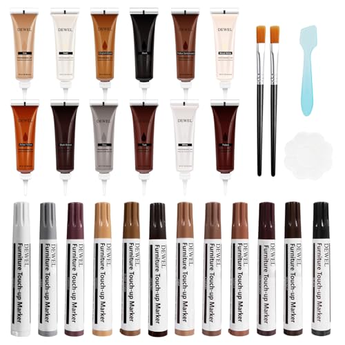 DEWEL Wood Furniture Repair Kit, Wood Floor Scratch Repair Kit, Upgrade 12 Colors Furniture Touch Up Markers and Fillers for Stains, Scratches, Floors, Tables, Bedposts - color: 12+12 Color