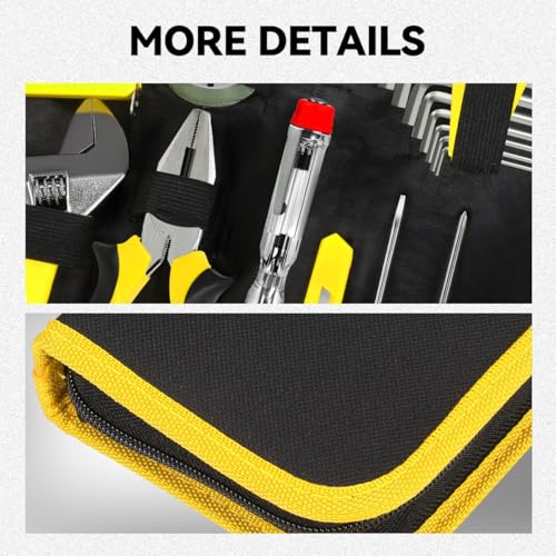 Auto Dynasty 18 Pcs Household Auto Repair Hand Tool Kit Set with Allen Keys Screwdrivers Tool Set Tap Measure Adjustable Wrench Utility Knife for Home Garage Warehouse Repair, Yellow - color: Yellow, size: 18 Pcs
