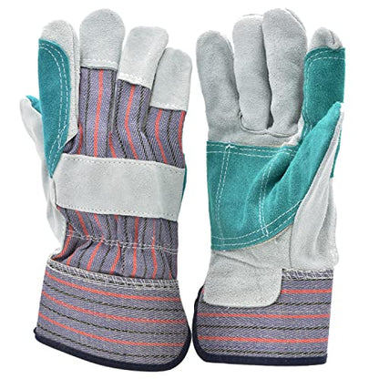 G & F Products G & F 5215L-5 Premium Suede Double Palm & Index Finger Work Gloves with 2 & 1/2 Rubberized Safety Cuff, 5 Pair Pack, Large, Grey - size: Large (Pack of 5), style: Double Palm