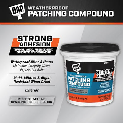 DAP Weatherproof Patching Compound, White, 32 Oz (7079818787) - size: 32 Fl Oz