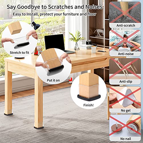 Ezprotekt 24 Pcs Chair Sliders for Carpet, Square Chair Glides for Carpet, Carpet Teflon Furniture Sliders Pads, Chair Leg Protectors Caps for Carpet - for Dining Table Chair, Black XL(Fit: 1.5"-2") - size: XL - Clear