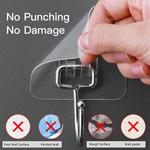 Large Adhesive Hooks for Hanging Heavy-Duty 44Ib(Max) 20 Packs, Wall Hangers without Nails Self-Adhesive Traceless Clear and Removable, Waterproof and Rustproof Multiple Uses for Bathroom Kitchen Home - size: 20 Large Hooks