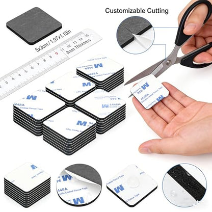 Removable Double Sided Adhesive Sticky Pads, 60 Pcs Heavy Duty 3mm EVA Foam Mounting Strips – Renter Friendly, Wall Safe, No Residue, for Walls, Car, Picture Hanging, Rugs, Home Office (Black)