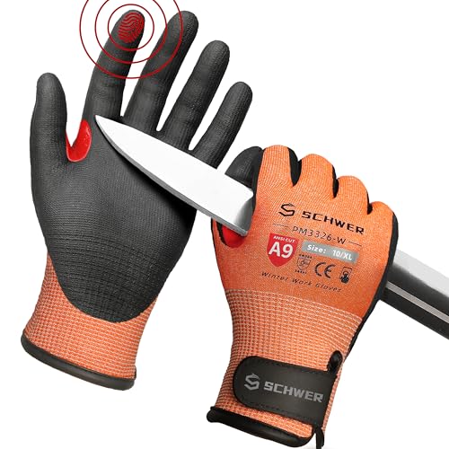 Schwer FreezeGuard-X Winter Work Gloves for Men and Women, ANSI A9 Cut Resistant Gloves for Extreme Protection, Freezer Glove With Super Grip, Touchscreen, Thermal Insulated, PM3326-W (XL,1 Pair) - color: Winter Orange, size: X-Large