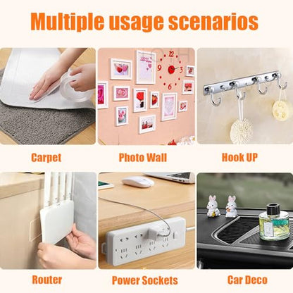 Double Sided Tape Heavy Duty (2 Rolls Total 33 ft), Strong Clear Sticky Tack Mounting Tape, Removable Nano Adhesive Tape for Wall, Home, Office, Picture Hanging, Poster, Rug Fixing Strips - size: 33-ft-roll tape