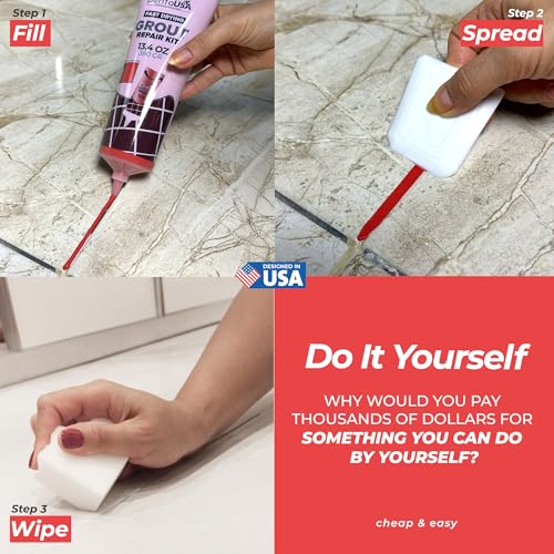 PentaUSA Tile Grout Repair Kit - Red Premixed Acrylic Sanded Grout, Water-Resistant Grout Filler for Bathroom&Shower, Kitchen Floor, Fast Drying, with Applicator, 13.4 oz (380g) - style: Red