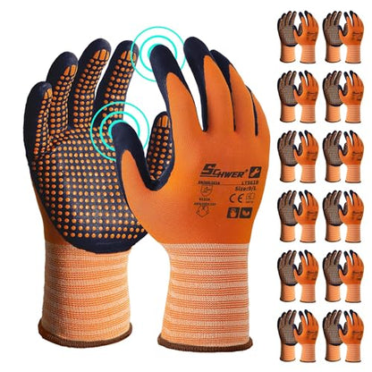 Schwer 12 Pairs Safety Work Gloves MicroFoam Nitrile Coated, Certified Level 6 Abrasion & A1 Cut Resistant Working Gloves with MicroDot Grip, Touchscreen, Used for General Work, Gardening, LT5619, L - size: Large, style: 12 Pairs