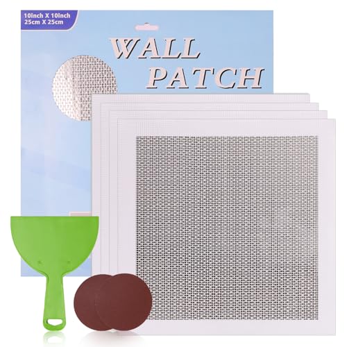 Wall Patch Repair Kit Upgraded Size, 4 Pcs 10 Inch Self Adhesive Pieces Aluminum Drywall Repair Kit, with Its Own Large Squeegee and Scraping, GMingZTong - size: 4 Pack 10 Inch
