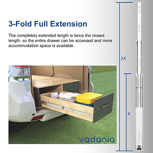 VADANIA 36" Heavy Duty Drawer Slide Without Lock #A53, 2" Width Up to 250lb Load Capacity, 3-Fold Full Extension, Ball Bearing, Side Mount, 1-Pair - color: #A53 - Without Lock, size: 36 Inch