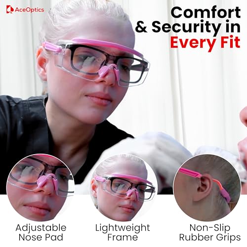 Safety Glasses & Goggles – ANSI Z87, Adjustable, 5X Anti-Fog ClearShield™ Lenses, Includes Premium EVA Hard Case - color: Pink