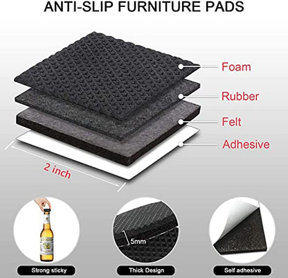 Yelanon Non Slip Furniture Pads-24 pcs 2" Furniture Grippers, Non Skid for Furniture Legs,Self Adhesive Rubber Feet Furniture Feet,Anti Slide Hardwood Floors Protectors for Keep Couch Stoppers - size: 24pcs 2" Square