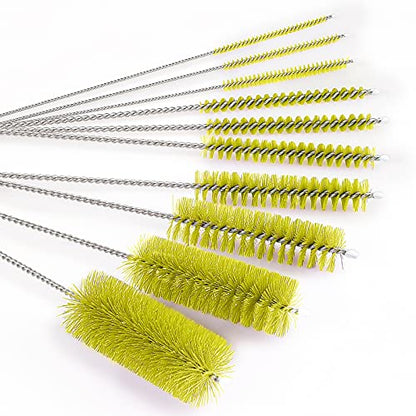 CiaraQ Bottle Cleaning Brushes, 8 Inch Nylon Tube Brush Set, Cleaner for Narrow Neck Bottles Cups with Hook, Set of 10pcs. - color: Yellow, size: 8.0 Inch (10pcs)