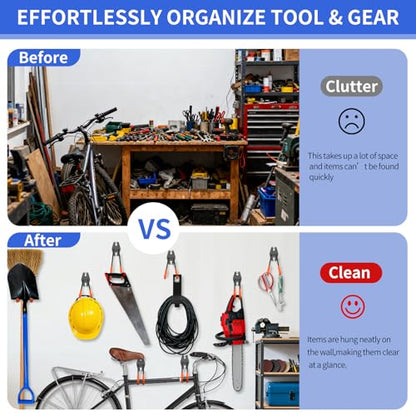 Heavy Duty Garage Hooks 11 Pack, Garage Storage Hooks with Non-Slip PVC Coating, Utility Steel Wall Mount Hook for Bike, Ladder, Tools, Hose & Garage Organization