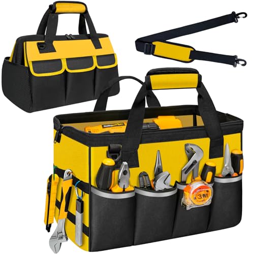 NECKORY Tool Bag, Portable Tool Box Organizer Adjustable Shoulder Strap, Carry Tool Tote Heavy Duty Tool Storage Bag With Wide Mouth,Tool Bags for Men Mechanic EngineerGift - L, Yellow & Black - color: Yellow & Black, size: L