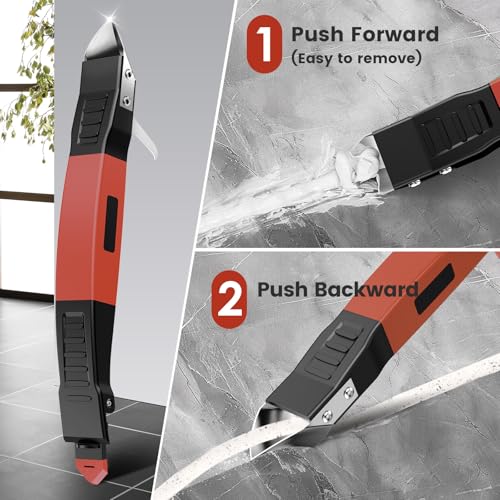 6 in 1 Silicone Caulking Tool Kit with Caulk Grout Remover Tool Sealant Finishing & Smoothing Tool, Grout Scraper, 6 Reusable Pads and Adhesive Residue Scraper for Kitchen Bathroom Tile Sink (Red) - color: Red
