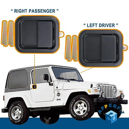 APPERFiT Exterior Door Handles w/Keepers Compatible with Jeep Wrangler YJ TJ 1991-2006 with Full Doors Replaces 55176382AE 55176383AE 79398 79399 - style: Exterior Door Handles