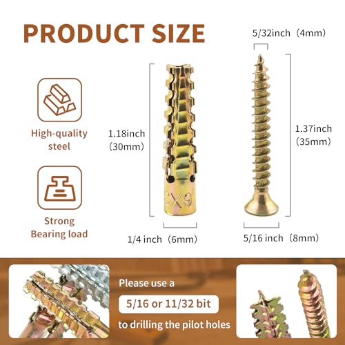 70 Packs Heavy Duty Hollow Wall Anchors with Screws, Loose Hinge and Stripped Hole Repair Kits (6x32mm) - size: M6*32