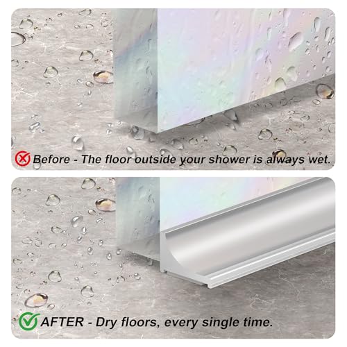 98Inch Shower Threshold Water Dam, Self-Adhesive Silicone Shower Barrier Water Stopper Shower Door Bottom Seal Strip Shower Splash Guard for Bathroom Kitchen Bathtub - color: Transparent, style: 98 inch
