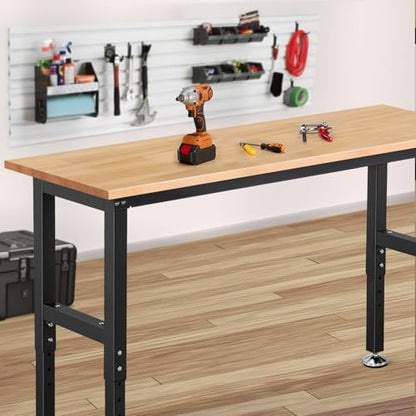 ENJOYWOOD 60" x 22" Heavy Duty Workbench Adjustable Height Garage Work Table with Solid Rubberwood Top for Workshop, Home & Office - size: Medium