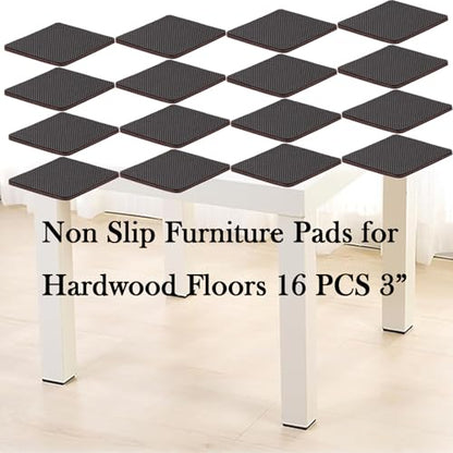 Fursafe&Q Non Slip Furniture Pads - Self Adhesive Rubber Anti Skid Pads Furniture Grippers for Hardwood Floors Rubber Chair Feet Pads Protectors Talbe Legs Anti Slip 16 Pcs 3" Square