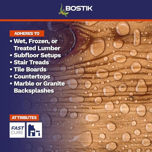 BOSTIK Heavy Duty 10.1oz Premium Construction Adhesive Glue Caulk | Professional Grade | Versatile Use on Wet & Dry Wood Joints | for Installing Wood, Drywall, Foam Board & More | 1 Cartridge