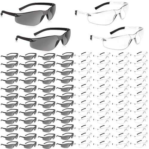 Salfboy 100 Pack Safety Glasses ANSI Z87.1 Scratch Resistant Eyewear for Women Man Lab Goggles Eye Protection - color: 118-50grey+50clear