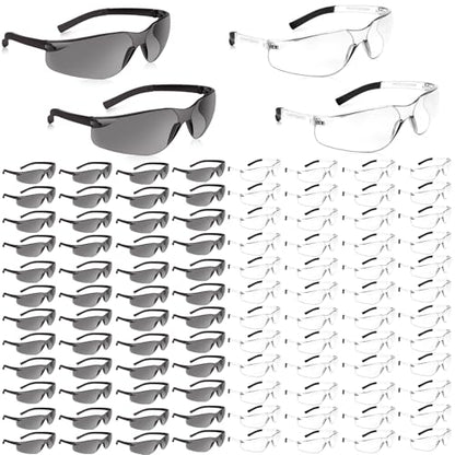Salfboy 100 Pack Safety Glasses ANSI Z87.1 Scratch Resistant Eyewear for Women Man Lab Goggles Eye Protection - color: 118-50grey+50clear