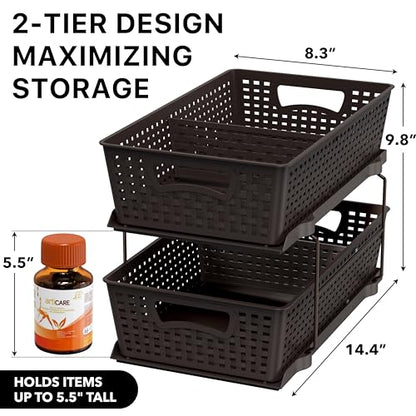 Simple Houseware 2 Tier Bathroom Organizer Tray Pull-Out Sliding Drawer, Under Sink Storage, Brown - color: Brown