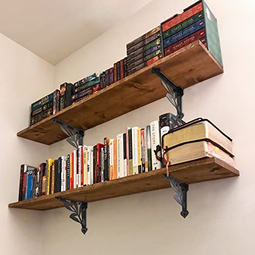 SELEWARE Heavy Duty Shelf Brackets 12 Inch, Branch Shelves Brackets, 300LB Capacity Decorative Metal L Brackets for Floating Shelves, Black Rustic Wall Mount Shelving Bracket with Screws, 2 Pack - size: 12 Inch, style: Branch-2 pack