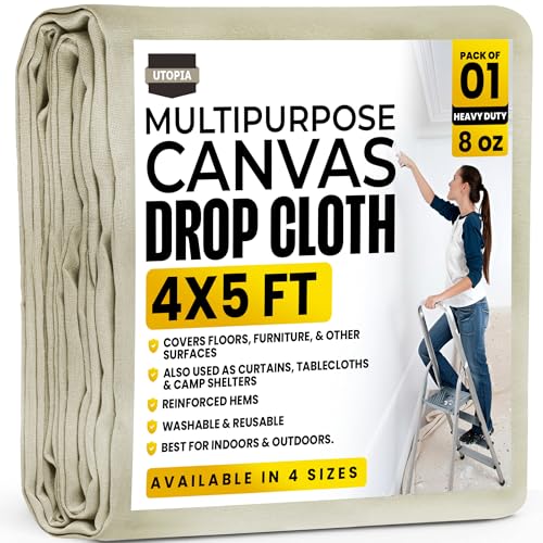Utopia Drop Cloth for Painting (4x5 ft, 1 Pack) Washable and Reusable Drop Cloth for Painting, Furniture & Floor Protection Highly Absorbent Paint Cover - Thick Canvas Tarp for Outdoor and Indoor Use - color: 4ft X 5ft Pack of 1
