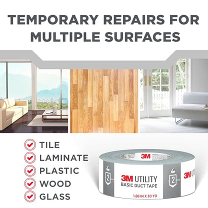 3M Duct Tape, 3 Rolls, 1.88 Inches x 55 Yards, Hand Tear, Bundle, Patch, Protect & Repair, Great Strength For Durability, Adheres To Multiple Surfaces (1055-3PK) - size: 55 yards, style: 3 rolls