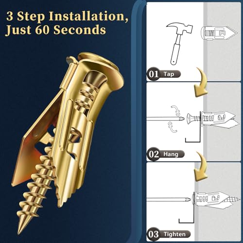 70 Pcs Self Drilling Drywall Anchors with Screws Kit, 2 Sizes Heavy Duty Metal Expansion Anchors for Drywall- 1.18in & 1.57in, No Pre-Drill No Holes, for Picture Frames, Mirror, Shelves