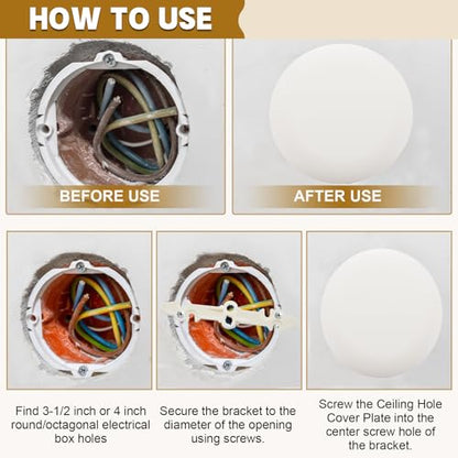 Relaxweex 6 Pack Ceiling Cover Plate, 5.4 Inch White Round Electrical Box Cover for 3-1/2 or 4 Octagonal Junction Box, Screw-in Invisible Mount, Conceals Ceiling Holes Unused Outlets