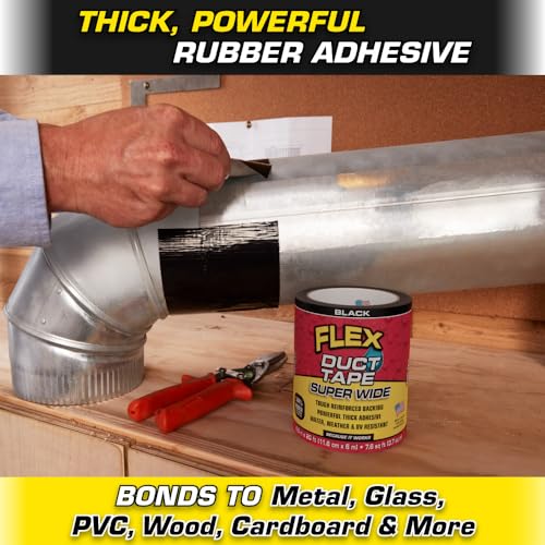 Flex Duct Tape, Super Wide, 4.6 Inches x 20 Feet, Black, Heavy Duty Strong, Multi-Surface, Water, Weather and UV Resistant, Tearable, Perfect for Boxes, No Residue - color: Black, size: 4.6" x 20'