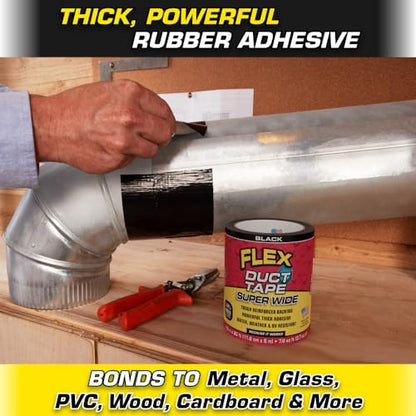 Flex Duct Tape, Super Wide, 4.6 Inches x 20 Feet, Black, Heavy Duty Strong, Multi-Surface, Water, Weather and UV Resistant, Tearable, Perfect for Boxes, No Residue - color: Black, size: 4.6" x 20'