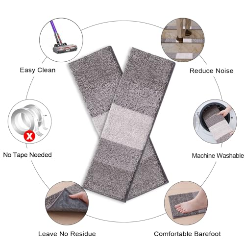 OLANLY Stair Treads Non Slip 15PCS, 8" x 30" Indoor Stair Runners for Wooden Steps, Edging Stair Rugs with Reusable Peel and Stick Adhesive for Kids Elders and Pets, Light Grey - color: Light Grey