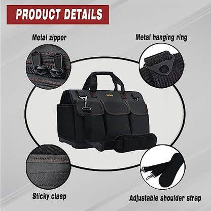 FASTECH 22-inch Heavy Duty Bottom Tools Bag With Wide Mouth For Tool Storage, Carrier and Organizer, Tool Bag For Men, Wide Mouth Tote Bag With Inside Pockets (22Inch) - size: 22IN BOTTOM
