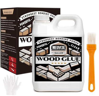 Meuvcol Wood Glue 1 Gallon, Ultimate Wood Glue for Furniture Heavy Duty, Furniture Glue for Woodworking,Crafts, Clear Strongest Glue for Wood, Extra Strength White Adhesive for Cabinets, Chair Legs - size: 4160 g