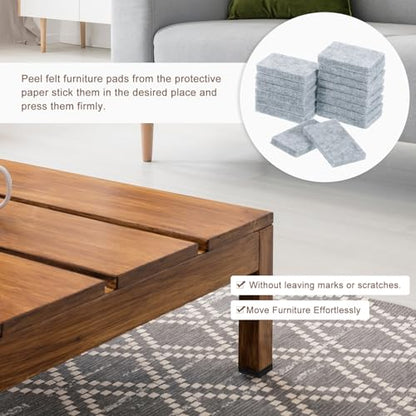 uxcell Furniture Pads, 16Pcs 1.4"x0.9" - Rectangle Self Adhesive Felt Furniture Pads, Hardwood Floor Protectors for Furniture Feet Chairs Legs (Gray) - color: Grey