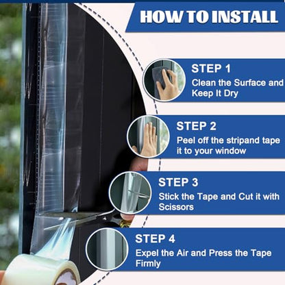 Transparent Weather Sealing Tape 3" x35 Yard, Window Insulation Tape Weather Stripping for Windows Doors Shower Glass – Indoor/Outdoor Insulation, No-Residue, Clear, Energy-Saving - size: 3 IN - 105 Ft Clear - 140U