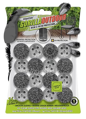 Slipstick GorillaOutdoor Berber Furniture Feet Pads with Clear Sleeve Sock (16 Pack) Outdoor Furniture Sliders for Round & Square Legs, Small - size: Universal Small x 16