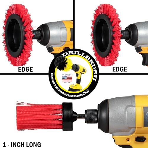 Drillbrush Hard Bristle Cleaning Brush for Crevices and Gaps - Drill Brush Attachments for Cleaning Brick and Cement - Brick Fireplace Cleaner Brushes - Cemetery Headstone Cleaner Kit for Graves - color: Red