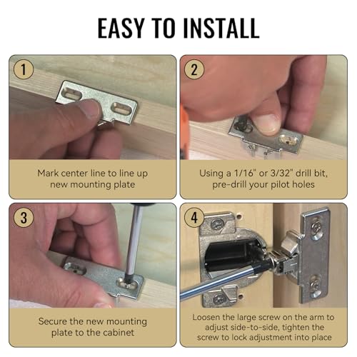 Hinge Mounting Plate Replacement for Blum 1 3/8" Overlay Compact 33 110 Degree, Face Frame Edge Mount Plates for Blum Cabinet Hinges, Self Closing, Nickel Finish (Pack of 2)