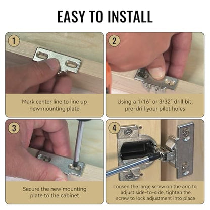 Hinge Mounting Plate Replacement for Blum 1 3/8" Overlay Compact 33 110 Degree, Face Frame Edge Mount Plates for Blum Cabinet Hinges, Self Closing, Nickel Finish (Pack of 2)