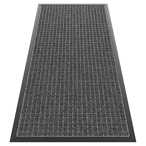 Sturdy Front Door Mat Outside Entrance, 4' x 2' All-Season All-Weather Doormat Waterproof, Stain and Fade Resistant, Natural Rubber Indoor Outdoor Welcome Door Mat Trap Dirt - color: Grey Squares, size: 48" x 24"