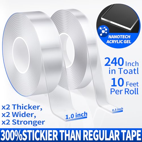 Double Sided Tape Heavy Duty(2 Rolls, Total 20 FT), Removable Two Sided Nano Tape, Double Sided Tape for Walls, Used for Carpet, Poster, Picture Hanging, Outdoor Multifunctional Mounting Tape (2 Pack)