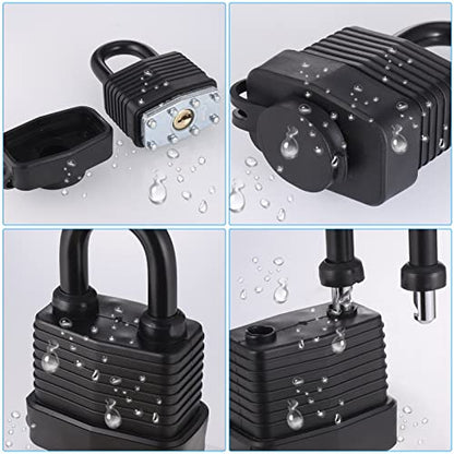 Padlock Latch Lock, 4Inch Stainless Steel Hasp Latch with Padlock Keys Screws, Heavy Duty Black Shed Lock, Waterproof Pad Locks Latches, Gate Locks for Barn Door Cabinet Fence Garage - style: 4Inch